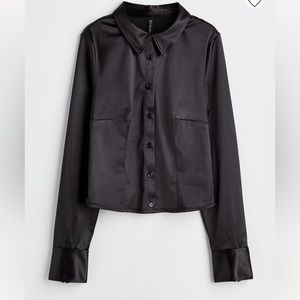 NWT Divided by H&M black, stretchy satin button down blouse, Sz. 3XL.
